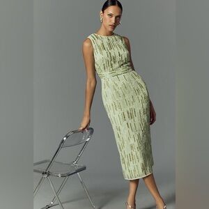 Mac Duggal Sleeveless Beaded Midi Dress mint and silver size 16 NWT